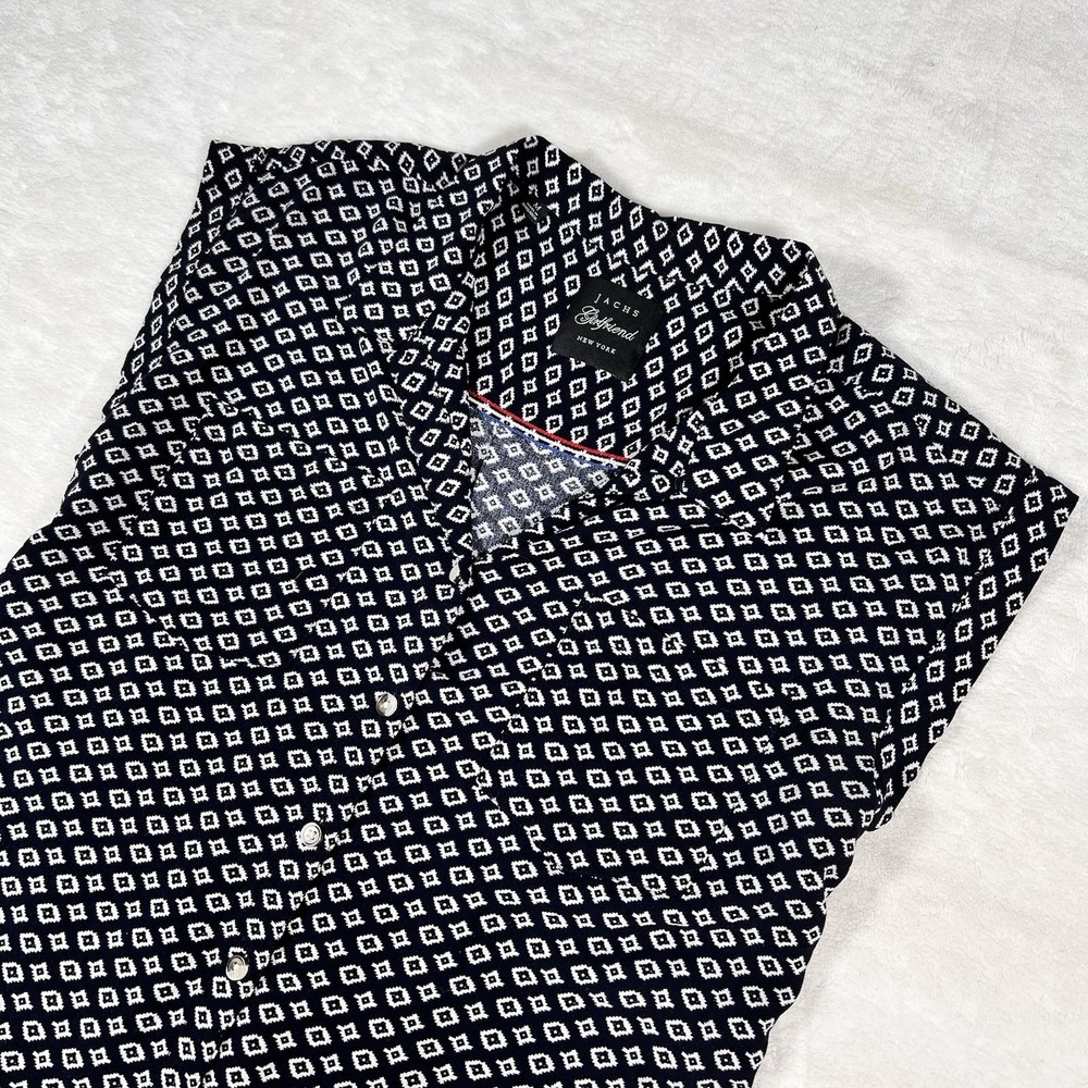 Jachs Girlfriend Short Sleeve Button Down Shirt Women Medium Blue Y2K Academia